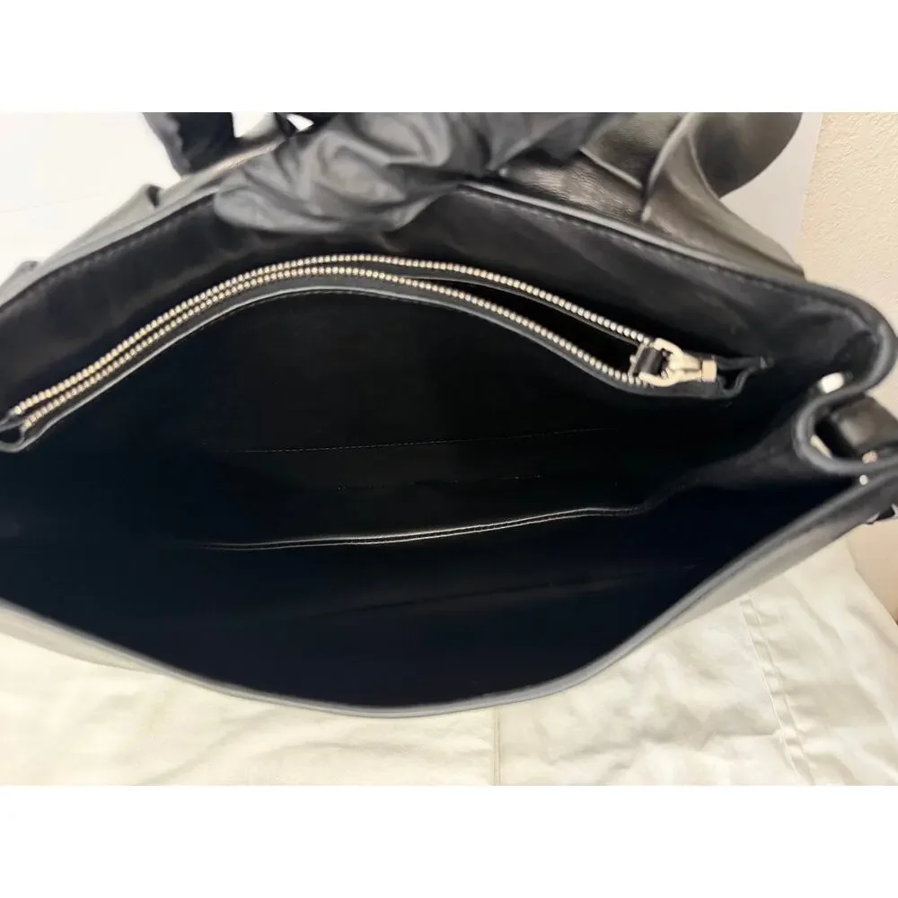 The Row Fan Bag 12 Origami Pleated Black Smooth Leather Shoulder Bag Authentic